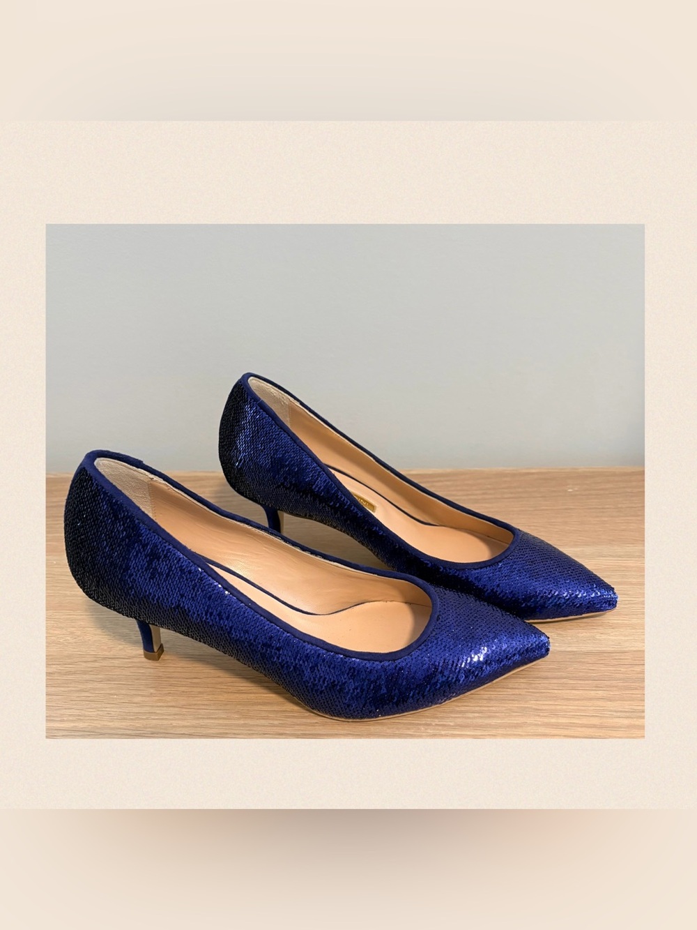 Atos Lombardini Sapphire Blue Sequin Kitten Heel Pumps EU 36 NWOT